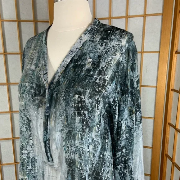 Johnny Was Pete and Greta silk blouse green and brown pattern. - Picture 3 of 14